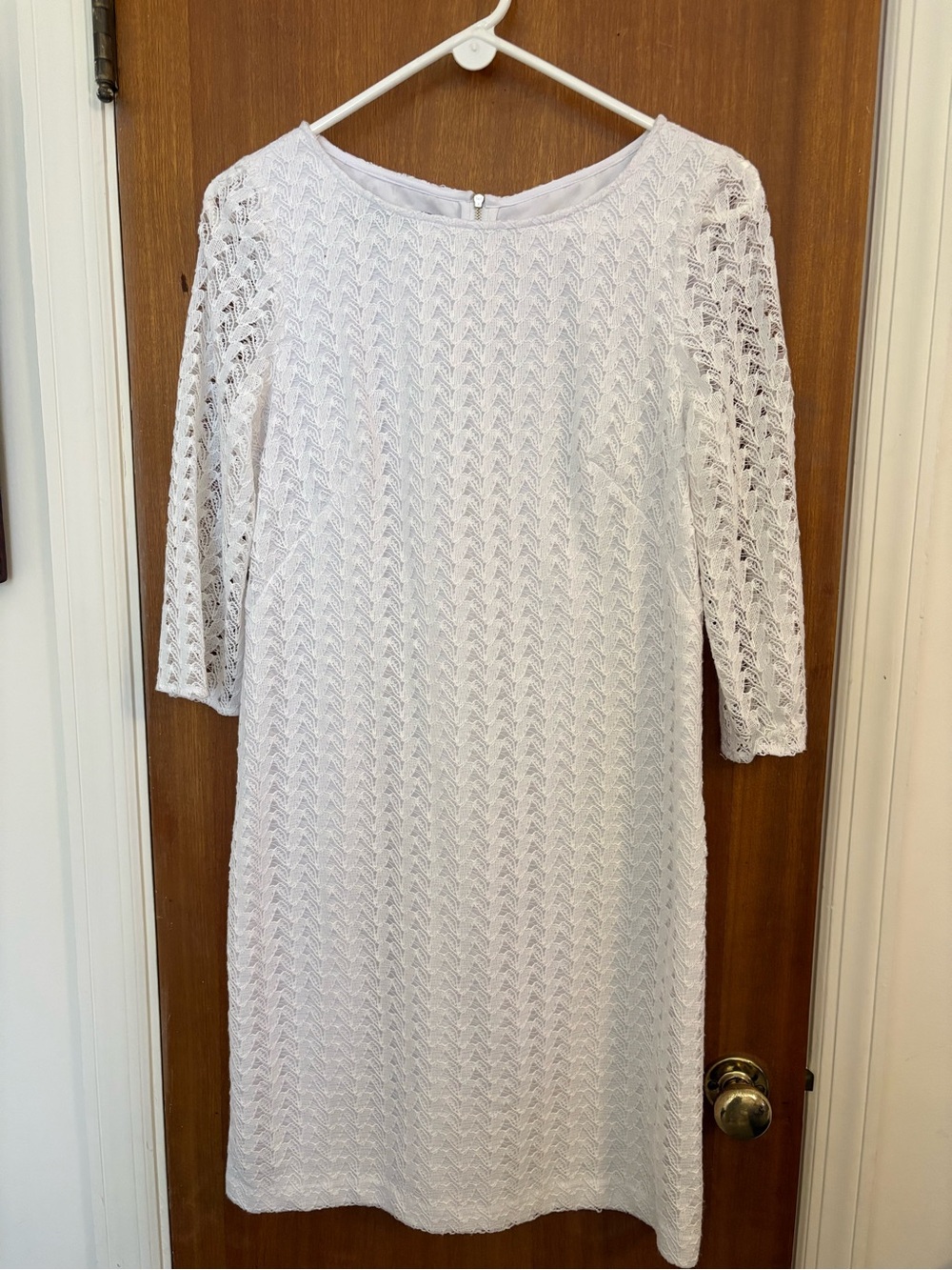 Nine West Womens White Lace Dress- 3/4 Sleeve- Lined - Sz 10